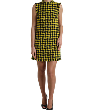 Dolce &amp; Gabbana Minifalda amarilla elegante de punto de pata de gallo