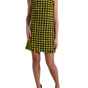 Dolce &amp; Gabbana Houndstooth Knitted Chic Yellow Mini Skirt