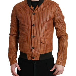 Dolce & Gabbana Elegant Leather Perforated Bomber Jacket