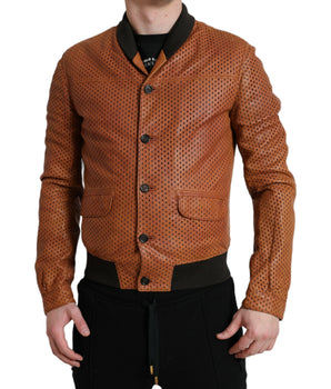 Dolce & Gabbana Brown Lambskin Leather Perforated Jacket