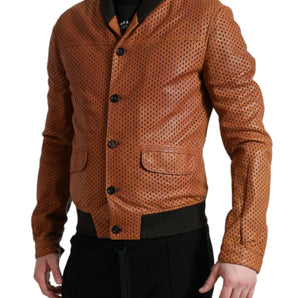 Dolce &amp; Gabbana Elegant Leather Perforated Bomber Jacket