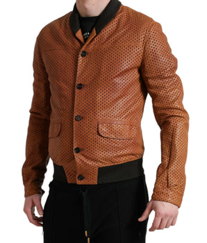 Dolce & Gabbana Brown Lambskin Leather Perforated Jacket