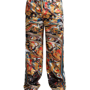 Dolce &amp; Gabbana Elegant Satin Track Pants in Multicolor Marble