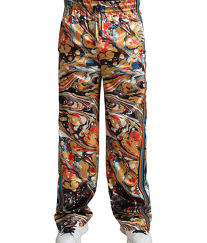 Dolce & Gabbana Multicolor Marble Print Satin Pants