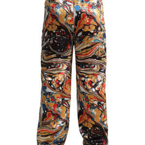 Dolce &amp; Gabbana Elegant Satin Track Pants in Multicolor Marble