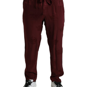 Dolce & Gabbana Elegant Maroon Silk Pajama Pants with Crown Motif