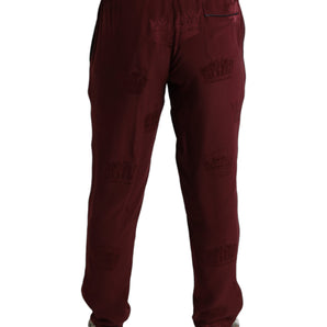 Dolce &amp; Gabbana Elegant Maroon Silk Pajama Pants with Crown Motif