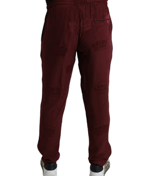 Dolce & Gabbana Maroon Crown Pattern Silk Pajama Pants
