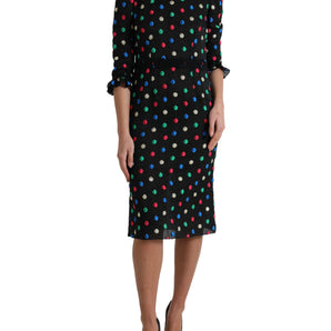 Dolce &amp; Gabbana Elegant High Neck Polka Dot Midi Dress