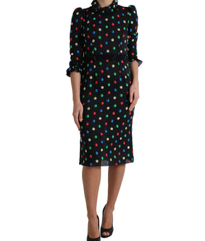 Dolce &amp; Gabbana Elegante vestido midi de lunares con cuello alto