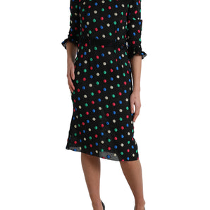 Dolce & Gabbana Elegant High Neck Polka Dot Midi Dress