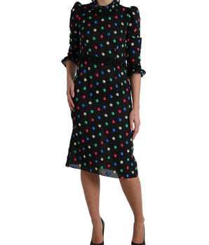 Dolce &amp; Gabbana Elegante vestido midi de lunares con cuello alto