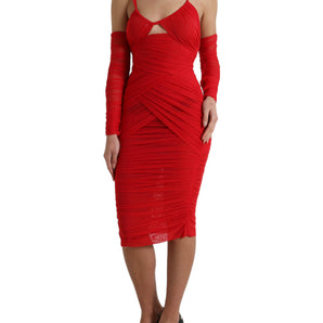 Dolce &amp; Gabbana Radiant Red Stretch Satin Midi Dress