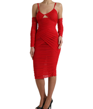 Dolce &amp; Gabbana Vestido midi de satén elástico rojo radiante