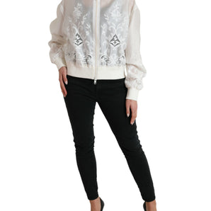 Dolce &amp; Gabbana Elegant White Silk Bomber Jacket