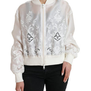 Dolce &amp; Gabbana Elegant White Silk Bomber Jacket