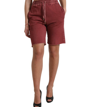 Dolce &amp; Gabbana Pantalones cortos deportivos elegantes de diseño granate de cintura alta