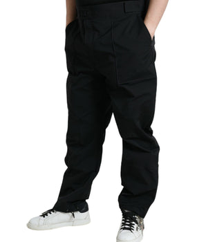 Dolce & Gabbana Black Polyester Logo Straight Pants
