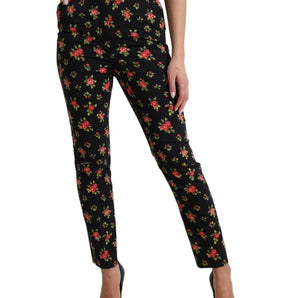 Dolce &amp; Gabbana Elegantes pantalones cónicos florales de cintura alta