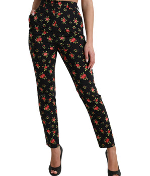 Dolce &amp; Gabbana Elegantes pantalones cónicos florales de cintura alta