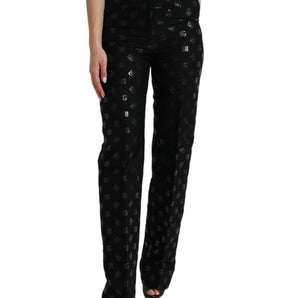 Dolce &amp; Gabbana Chic High Waist Straight Pants with Logo Print