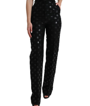 Dolce &amp; Gabbana Pantalones rectos elegantes de cintura alta con estampado de logotipo