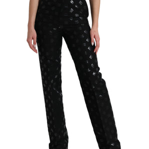 Dolce & Gabbana Chic High Waist Straight Pants with Logo Print