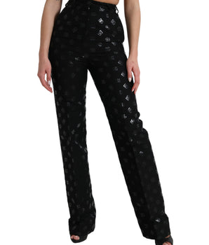 Dolce &amp; Gabbana Pantalones rectos elegantes de cintura alta con estampado de logotipo
