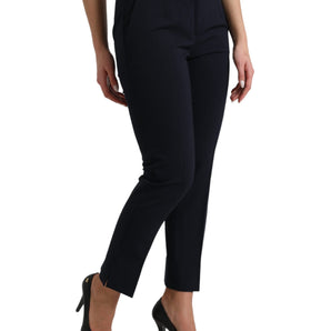 Dolce &amp; Gabbana Elegant Mid Waist Tapered Pants in Blue