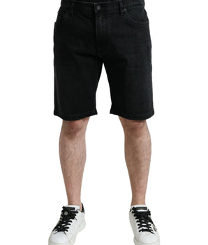 Dolce &amp; Gabbana Black Cotton Stretch Bermuda Denim Shorts