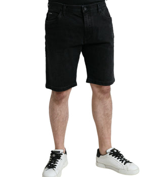 Dolce &amp; Gabbana Black Cotton Stretch Bermuda Denim Shorts