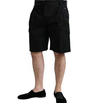 Dolce &amp; Gabbana Black Cotton Stretch Cargo Bermuda Shorts