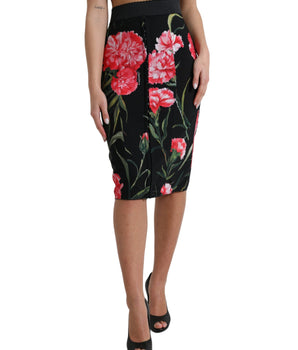 Dolce & Gabbana Black Carnation Pencil Cut Knee Length Skirt