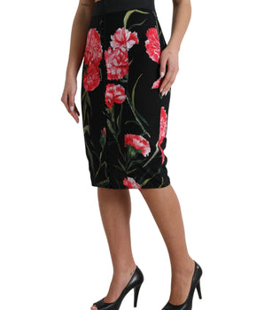 Dolce & Gabbana Black Carnation Pencil Cut Knee Length Skirt