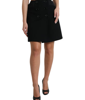 Dolce & Gabbana Black Wool Button High Waist Aline Mini Skirt
