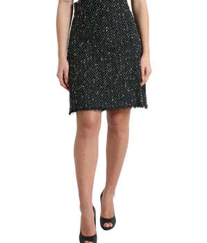 Dolce & Gabbana Black Wool Knit Tweed High Waist Mini Skirt