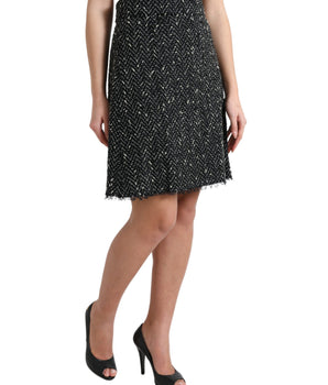 Dolce & Gabbana Black Wool Knit Tweed High Waist Mini Skirt