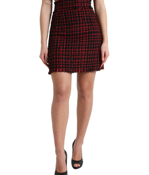 Dolce & Gabbana Black Red Cotton High Waist Tartan Tweed Mini Skirt