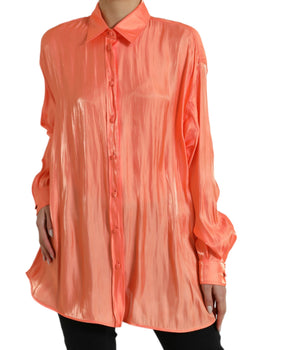 Dolce & Gabbana Peach Long Sleeve Button Down Blouse Top