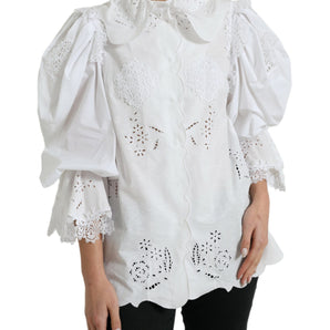 Dolce &amp; Gabbana Elegant White Lace Trim Blouse Top