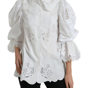 Dolce &amp; Gabbana Elegant White Lace Trim Blouse Top