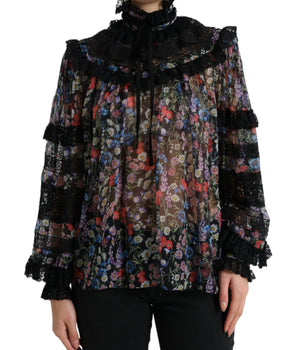 Dolce & Gabbana Black Floral Print Long Sleeves Blouse Top