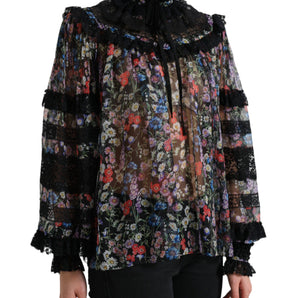 Dolce & Gabbana Elegant Floral Silk Blouse with Lace Trim