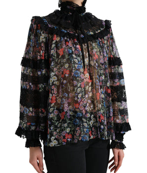 Dolce & Gabbana Black Floral Print Long Sleeves Blouse Top