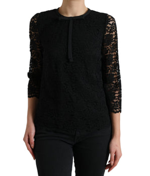 Dolce & Gabbana Black STAFF Blouse Floral Lace Nylon Top