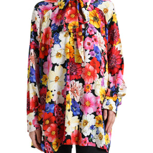 Dolce &amp; Gabbana Floral Silk Blouse with Front Tie Fastening