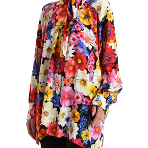 Dolce &amp; Gabbana Floral Silk Blouse with Front Tie Fastening