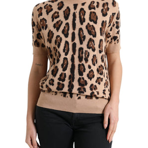 Dolce &amp; Gabbana Elegant Beige Leopard Turtleneck Wool Top