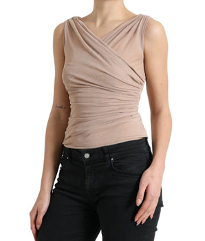 Dolce &amp; Gabbana Elegant Beige V-Neck Sleeveless Sheer Tank Top