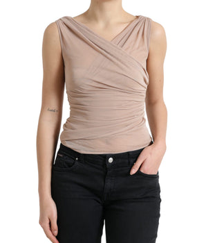 Dolce &amp; Gabbana Elegant Beige V-Neck Sleeveless Sheer Tank Top